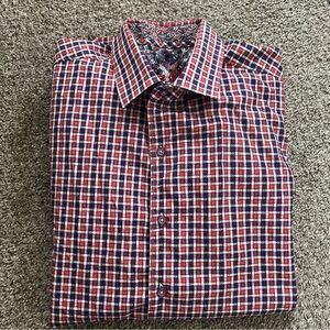 Robert Graham Men's Red and Purple Checkered 100% Cotton Shirt Size Large